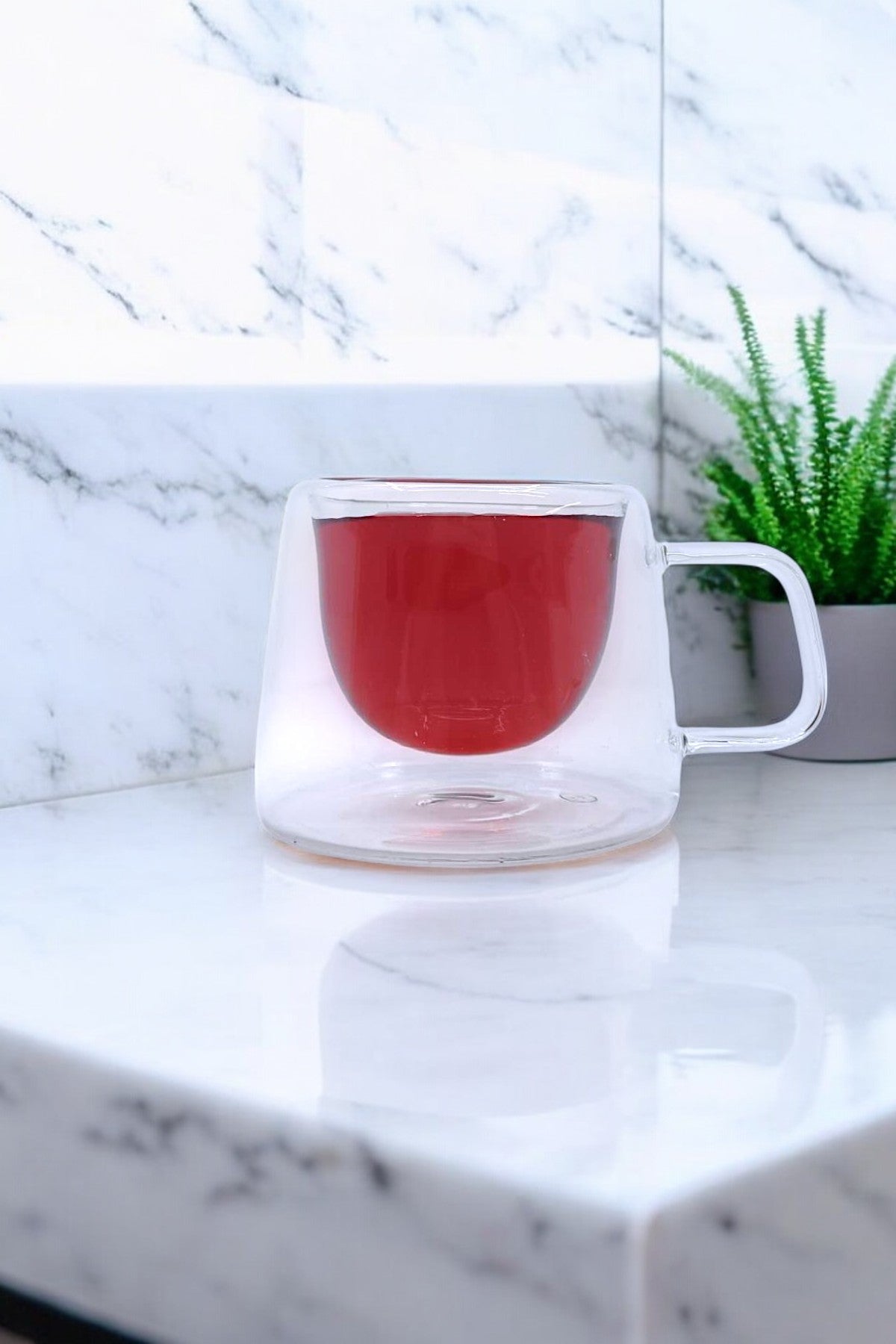 Kulplu Çift Cidarlı 150ML Borosilikat Cam Bardak KW-076