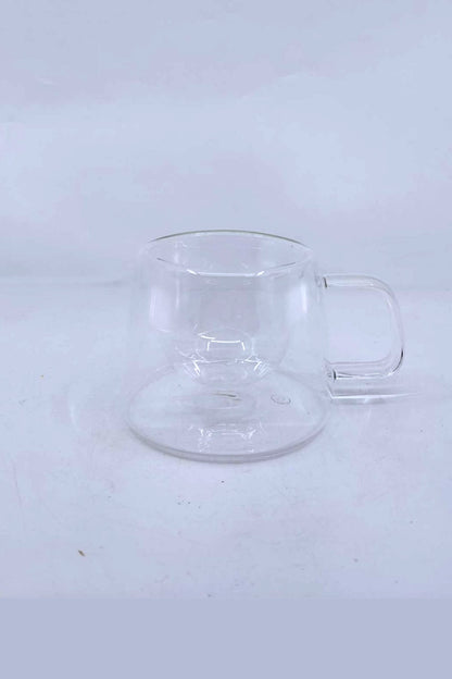 Kulplu Çift Cidarlı 150ML Borosilikat Cam Bardak KW-076