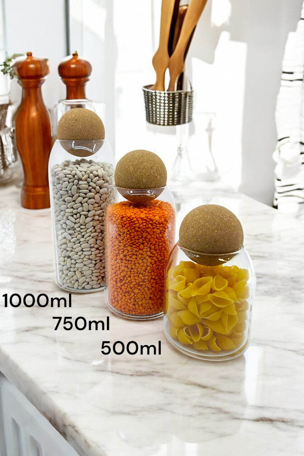 Kitchen Way Mantar Kapaklı Borosilikat 3 Lü Set Kavanoz KW-387