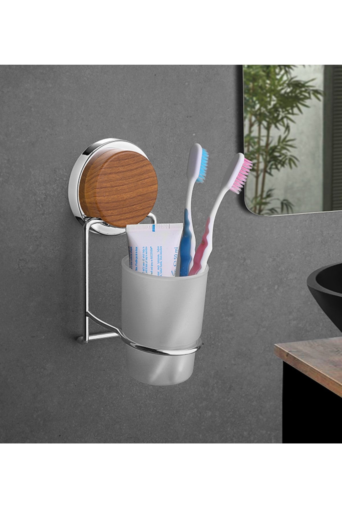 Metal Diş Fırçalık Ahşap Desenli MGK-711W FMA629116