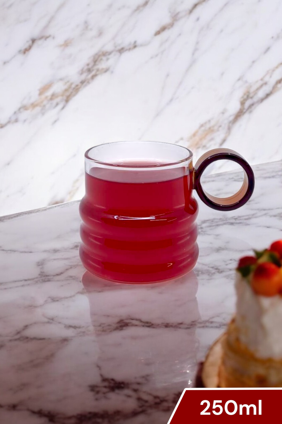 Renkli Yüzük Kulplu 250ML Cam Bardak KW-129