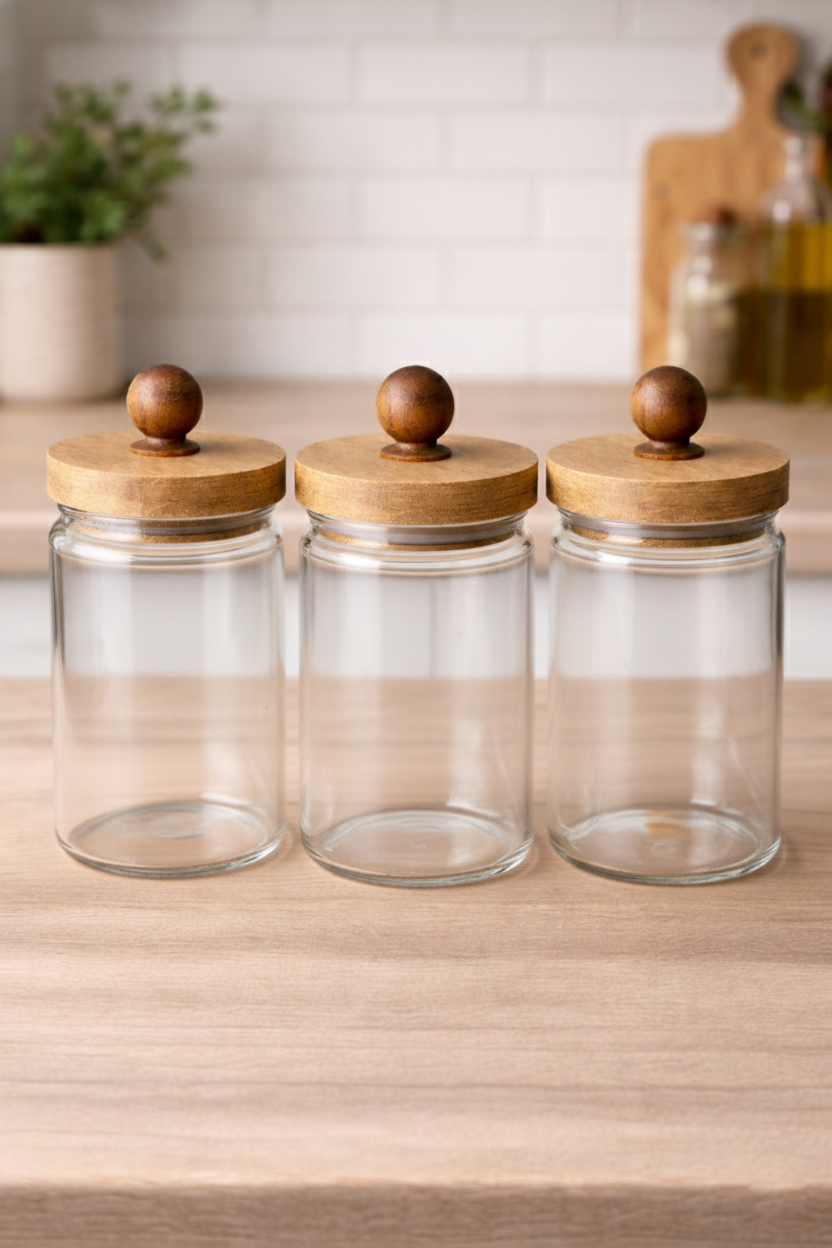 Akasya Conta Kapaklı 3'lü Borosilikat 600ml Kavanoz Seti KW-743