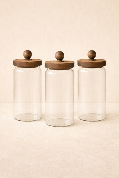 Akasya Conta Kapaklı 3'lü Borosilikat 1000ml Kavanoz Set KW-745