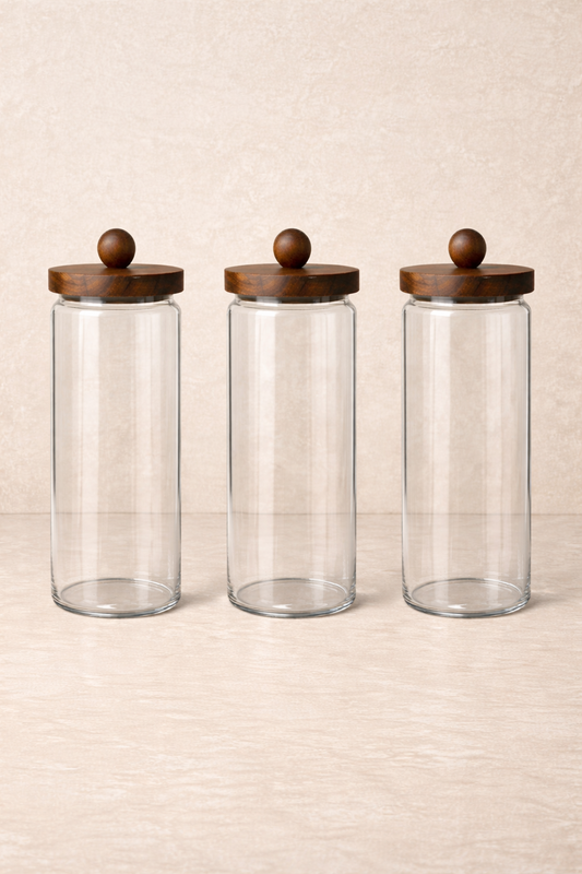 Akasya Conta Kapaklı 3'lü Borosilikat Kavanoz Set KW-746