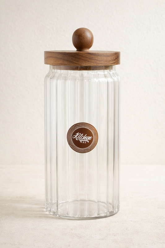 Akasya Conta Kapaklı Çizgili  Borosilikat 1200ml Kavanoz KW-763