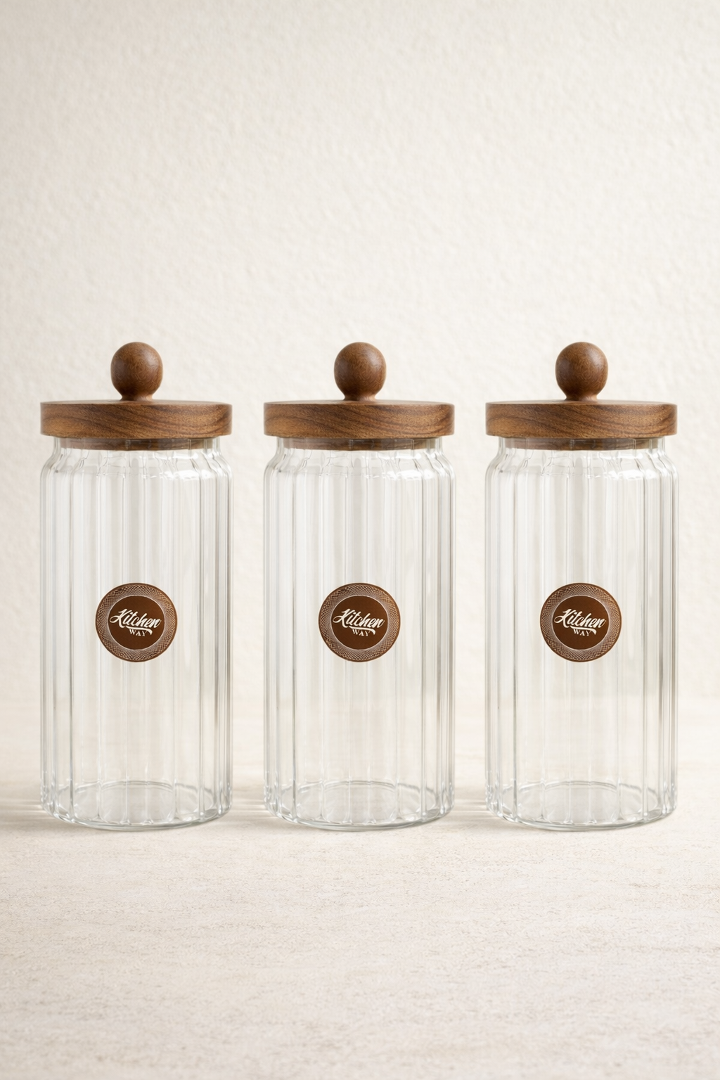 Akasya Conta Kapaklı Çizgili 3'lü Borosilikat 1200ml Kavanoz Seti KW-763