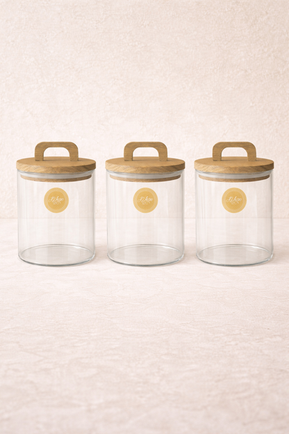 Akasya Yuvarlak Conta Kapaklı 3'lü Borosilikat 600ml Kavanoz Seti KW-770