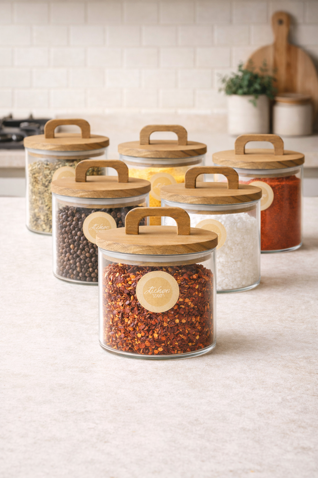 Akasya Yuvarlak Conta Kapaklı 6'lı Borosilikat 600ml Kavanoz Seti KW-770