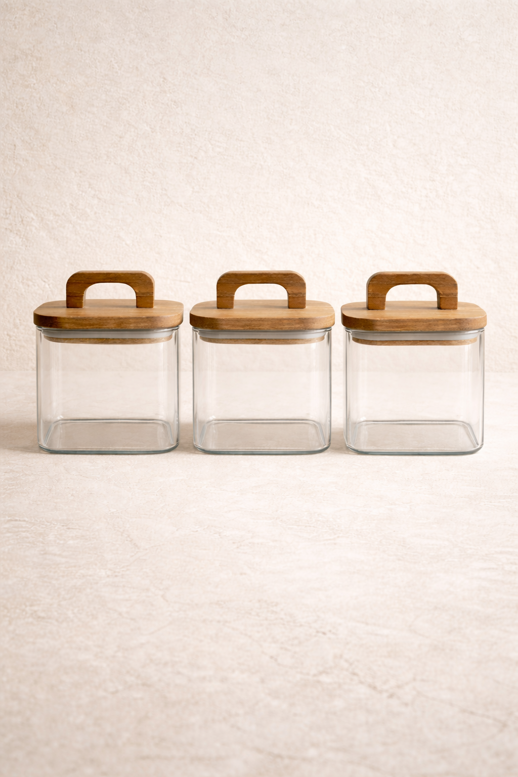 Akasya Conta Kapaklı 3'lü Borosilikat 750ml Kare Kavanoz Seti KW-776