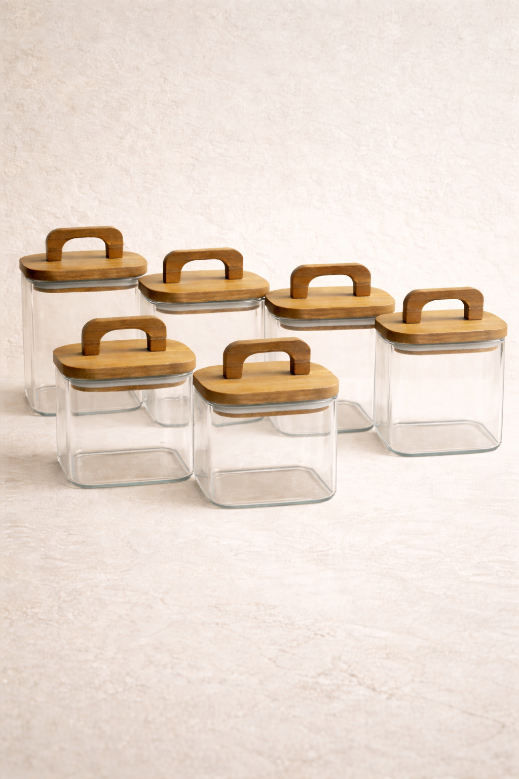 Akasya Conta Kapaklı 6'lı Borosilikat 750ml Kare Kavanoz Seti KW-776