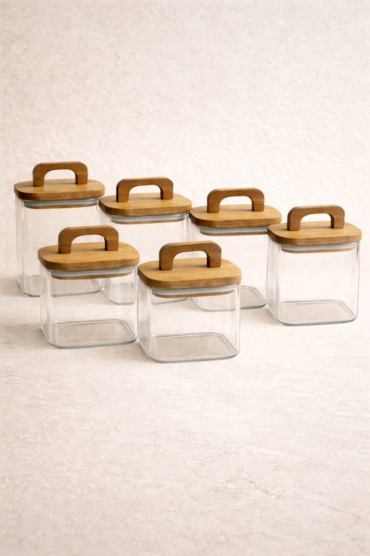 Akasya Conta Kapaklı 6'lı Borosilikat 750ml Kare Kavanoz Seti KW-776