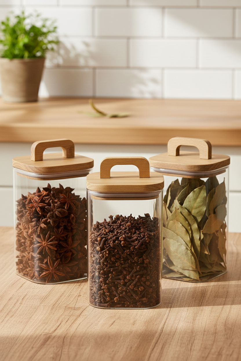 Akasya Conta Kapaklı 3'lü Borosilikat 1100ml Kare Kavanoz Seti KW-777