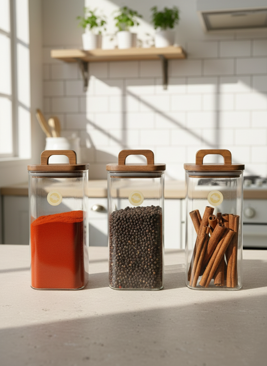 Akasya Conta Kapaklı 3'lü Borosilikat 1750ml Kare Kavanoz Seti KW-778