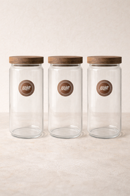 Akasya Conta Kapaklı 3'lü Borosilikat 1000ml Kavanoz Seti KW-785