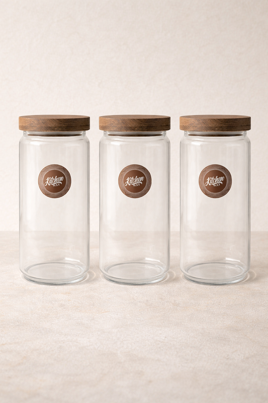 Akasya Conta Kapaklı 3'lü Borosilikat 1000ml Kavanoz Seti KW-785