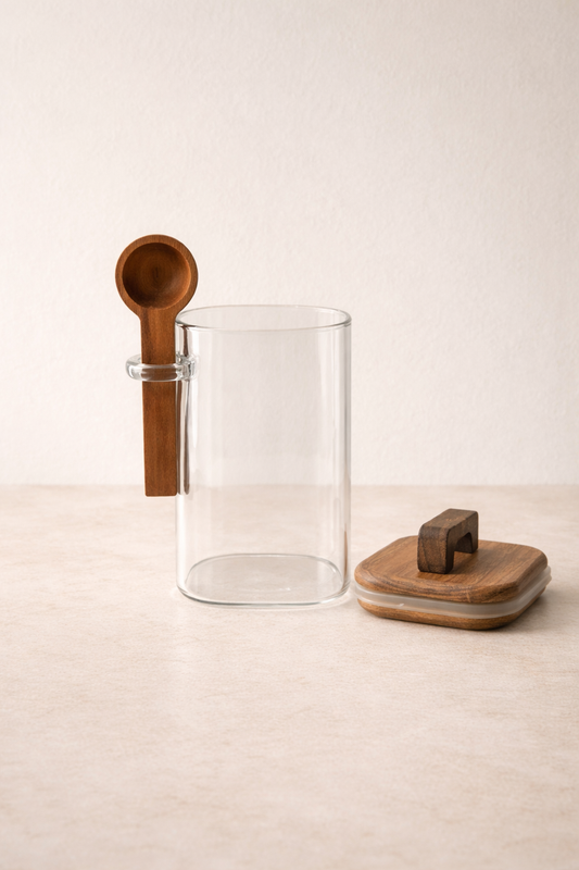 Akasya Conta Kapaklı Kaşıklı 3'lü Borosilikat 300ml Kare Kavanoz Seti KW-792