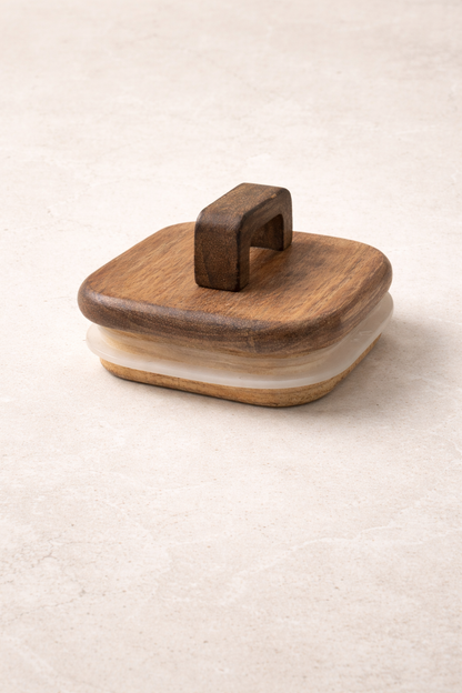 Akasya Conta Kapaklı Kaşıklı Borosilikat 300ml Kare Kavanoz KW-794