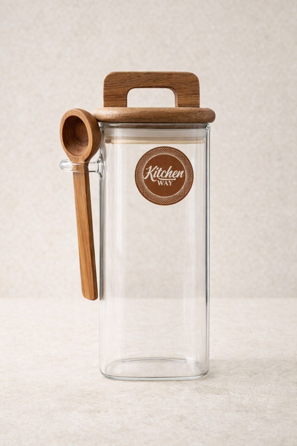 Akasya Conta Kapaklı Kaşıklı Borosilikat 300ml Kare Kavanoz KW-794