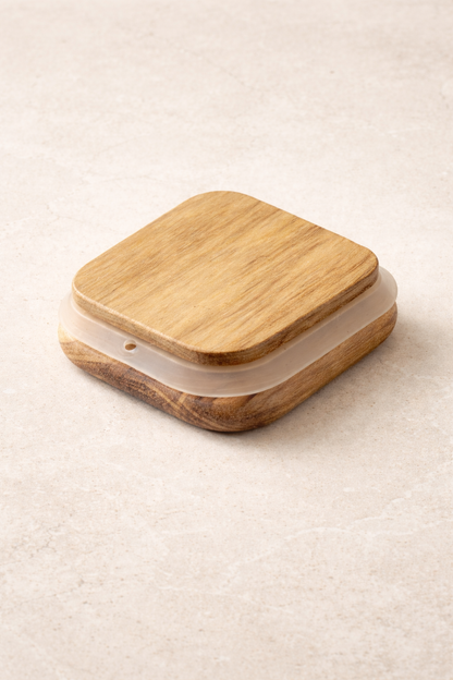 Akasya Conta Kapaklı Kaşıklı Borosilikat 300ml Kare Kavanoz KW-794