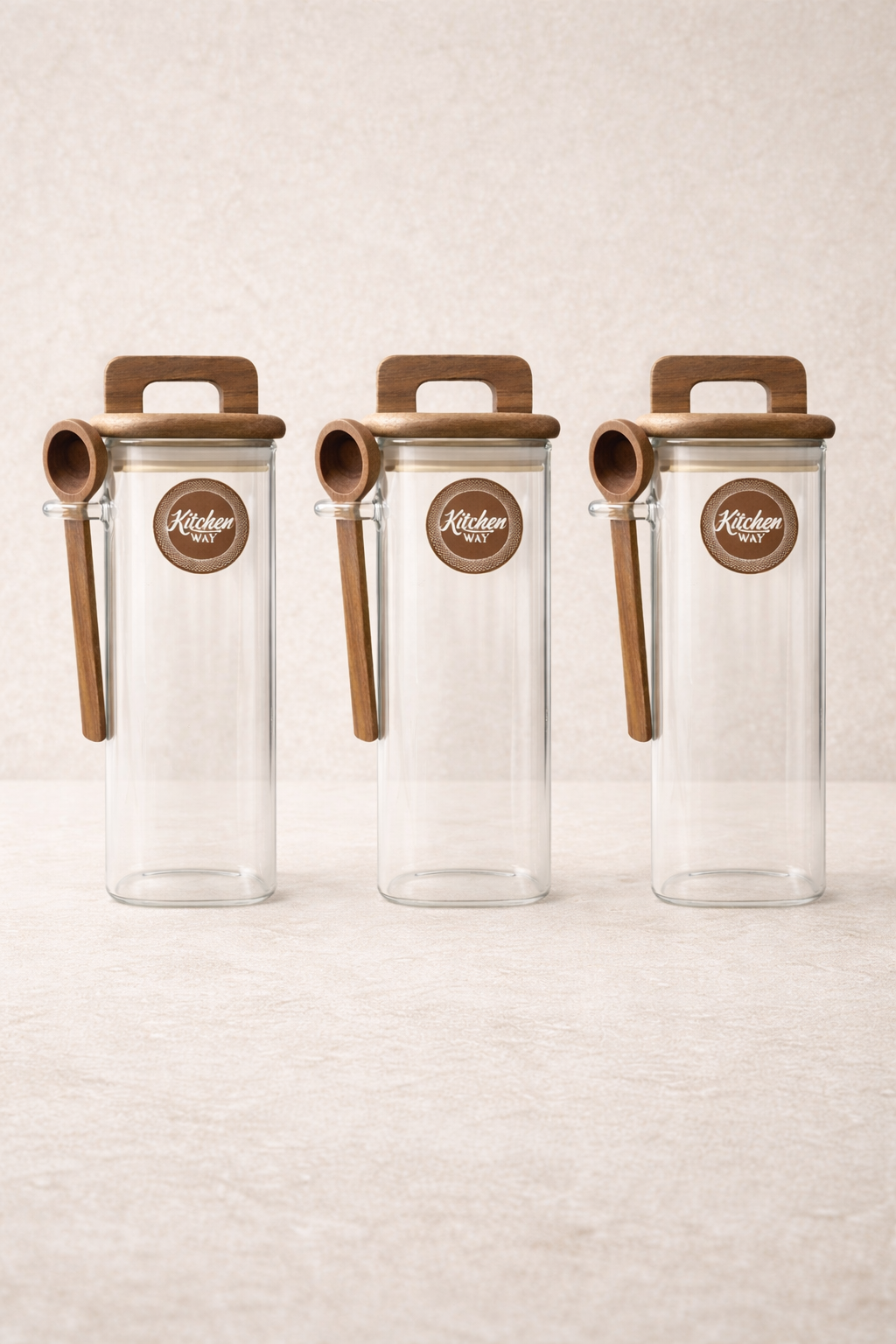 Akasya Conta Kapaklı Kaşıklı 3'lü Borosilikat 300ml Kare Kavanoz Seti KW-794