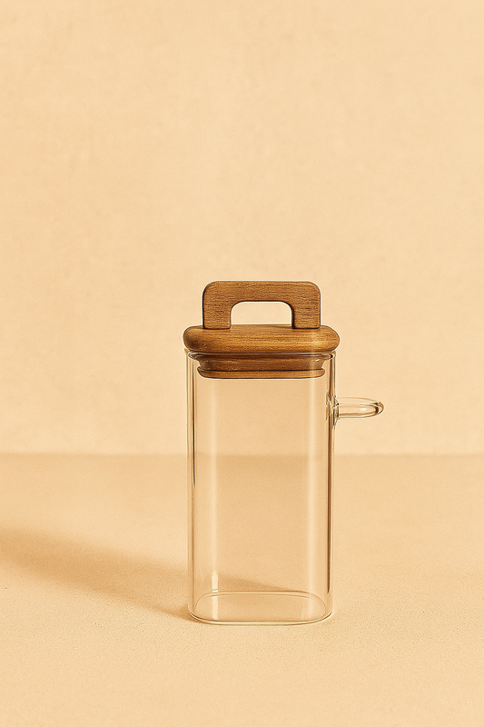 Akasya Conta Kapaklı Kaşıklı Borosilikat 450ml Kare Kavanoz KW-793