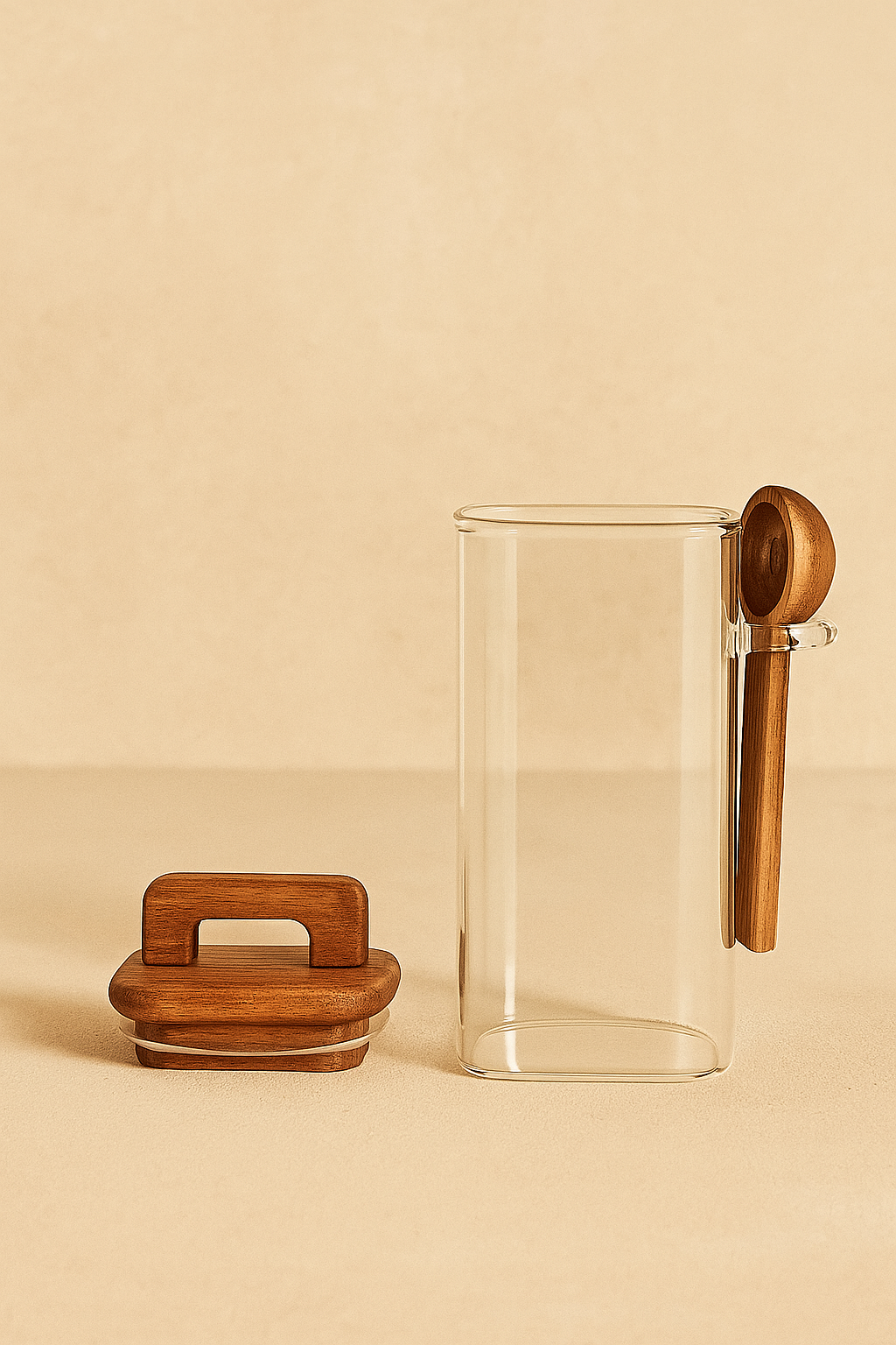 Akasya Conta Kapaklı Kaşıklı 3'lü Borosilikat 450ml Kare Kavanoz Seti KW-793