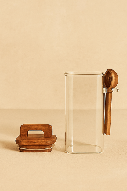 Akasya Conta Kapaklı Kaşıklı 3'lü Borosilikat 450ml Kare Kavanoz Seti KW-793