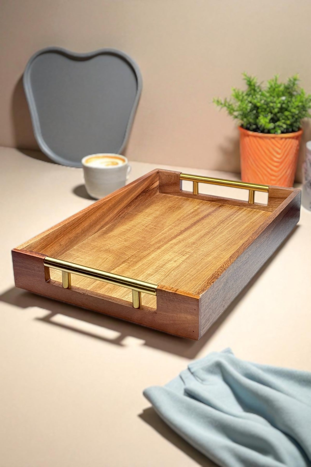 Akasya Tutma Saplı Tepsi Sunumluk 36x25CM KW-957
