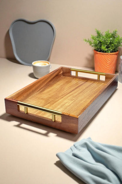 Akasya Tutma Saplı Tepsi Sunumluk 36x25CM KW-957