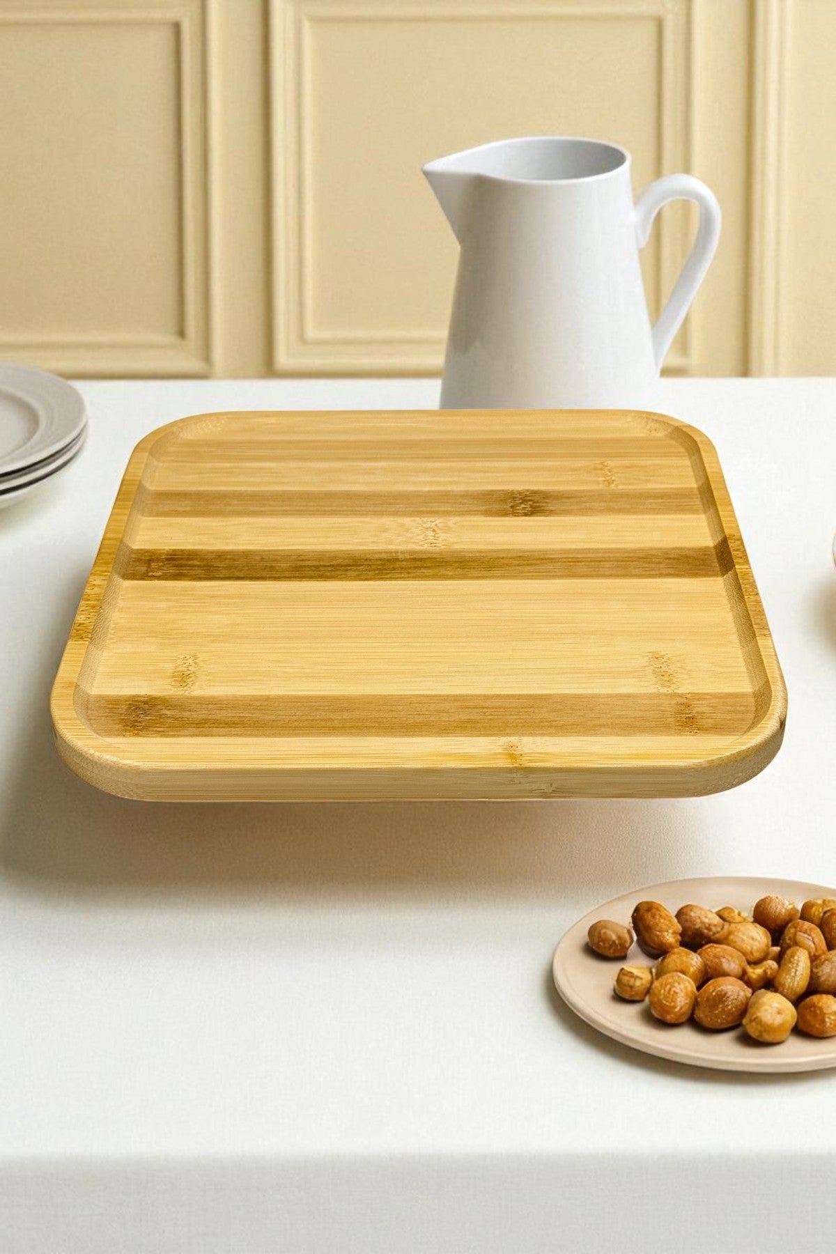 Ayaklı Bambu Sunumluk Kare Tepsi KW-923
