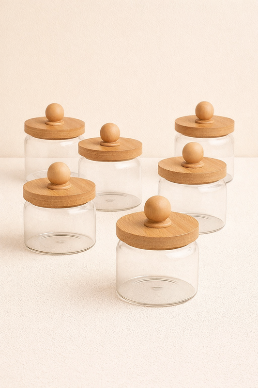 Bambu Conta Kapaklı 6'lı Borosilikat 450ml Kavanoz Set KW-747
