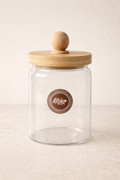 Bambu Conta Kapaklı Borosilikat Cam Kavanoz KW-748