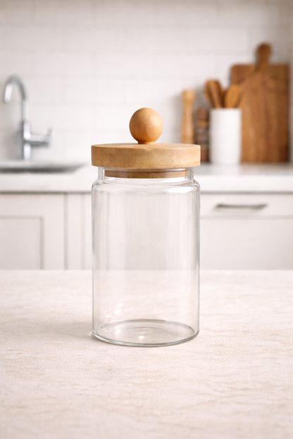 Bambu Conta Kapaklı Borosilikat Cam Kavanoz KW-749