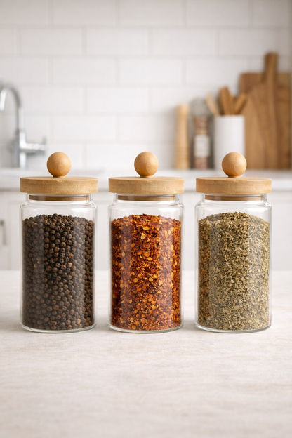 Bambu Conta Kapaklı Borosilikat Cam Kavanoz KW-749