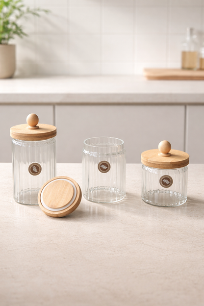 Bambu Conta Kapaklı Kavanoz Set Baharatlık KW-760-2 Series