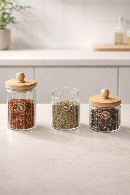 Bambu Conta Kapaklı Kavanoz Set Baharatlık KW-760-2 Series