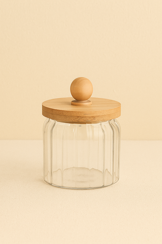 Bambu Conta Kapaklı Çizgili 3'lü Borosilikat 400ml Kavanoz Seti KW-765