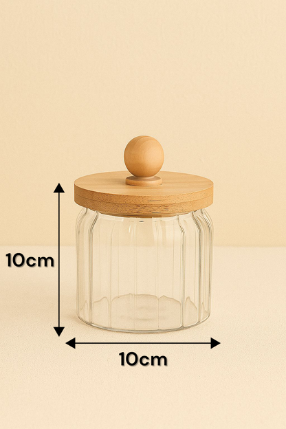 Bambu Conta Kapaklı Çizgili 3'lü Borosilikat 400ml Kavanoz Seti KW-765