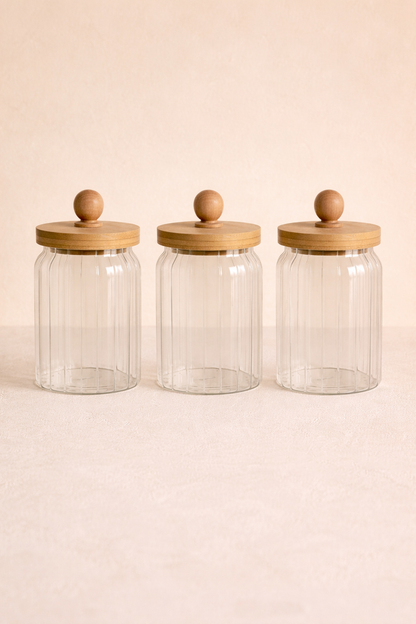 Bambu Conta Kapaklı 3'lü Borosilikat 650ml Kavanoz Seti KW-766