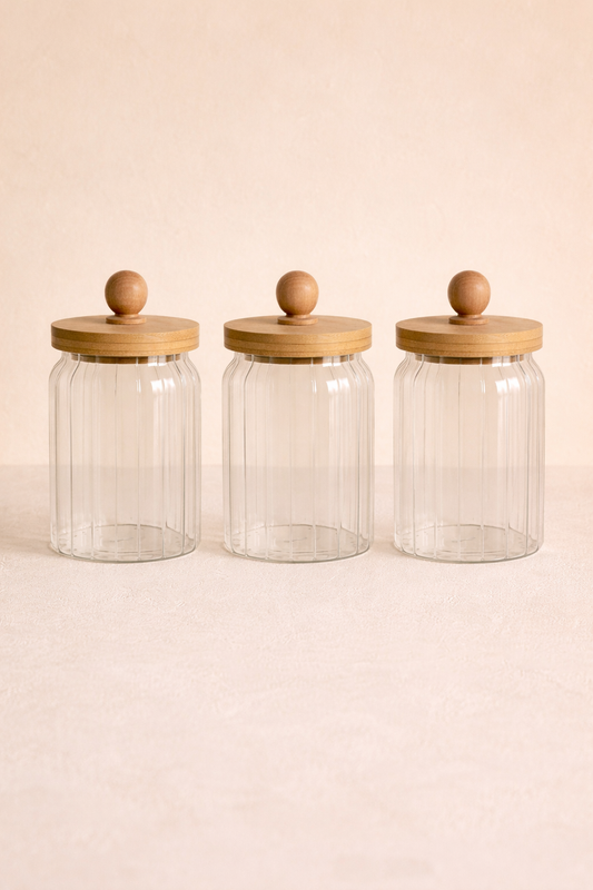 Bambu Conta Kapaklı 3'lü Borosilikat 650ml Kavanoz Seti KW-766