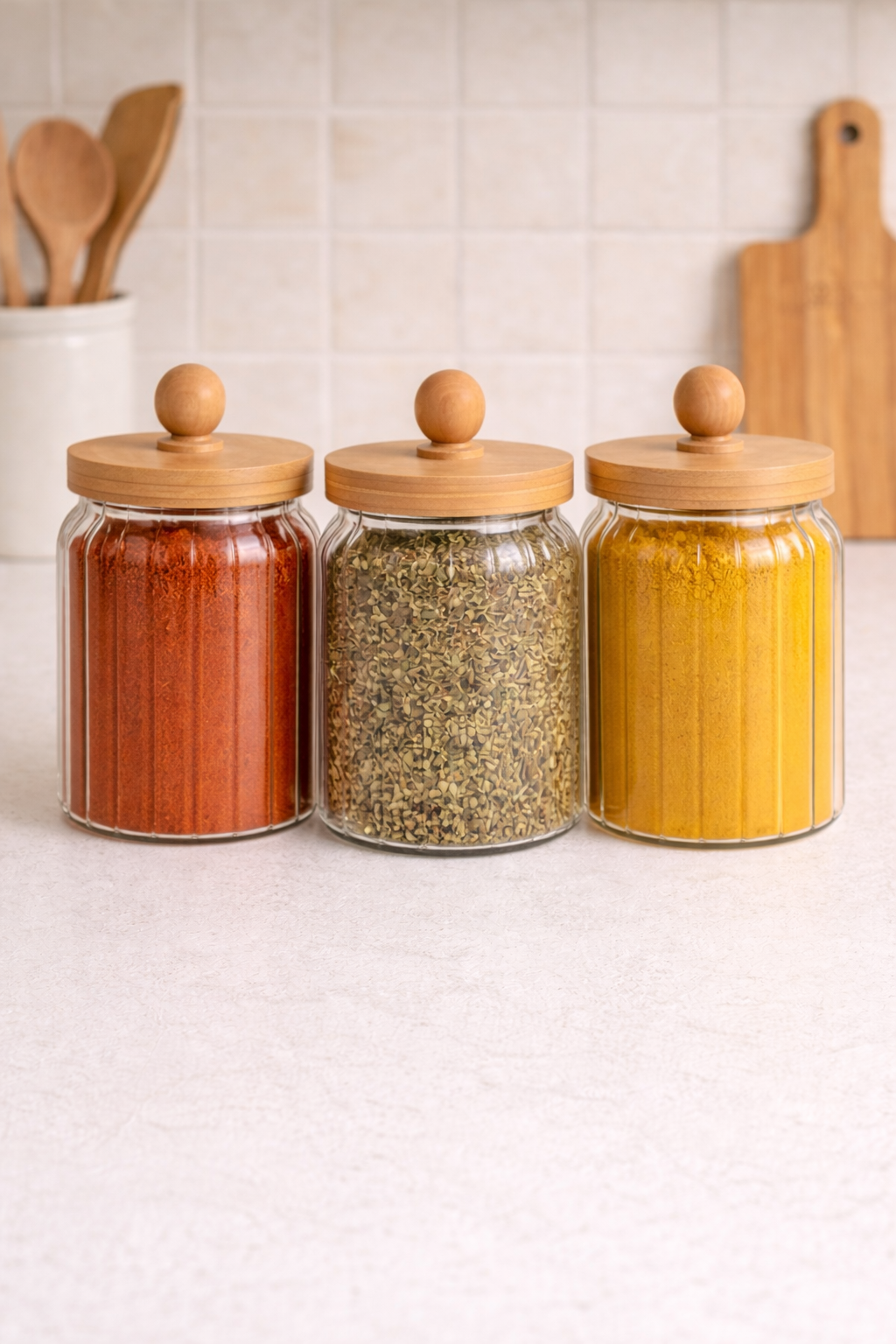 Bambu Conta Kapaklı 3'lü Borosilikat 650ml Kavanoz Seti KW-766