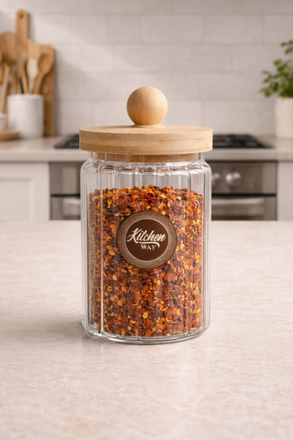 Bambu Conta Kapaklı Çizgili Borosilikat 750ml Kavanoz KW-767