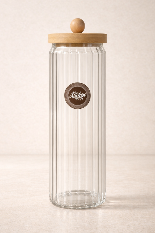 Bambu Conta Kapaklı Çizgili Borosilikat 1500ml Kavanoz KW-769