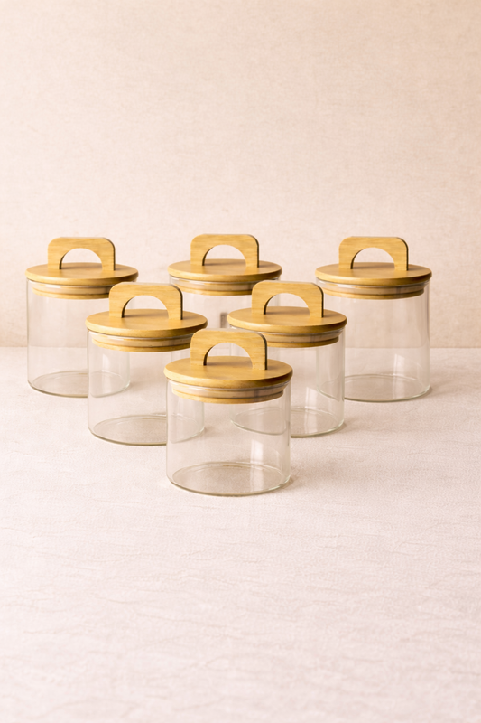 Bambu Conta Kapaklı 6'lı Borosilikat 650ml Kavanoz Seti KW-773