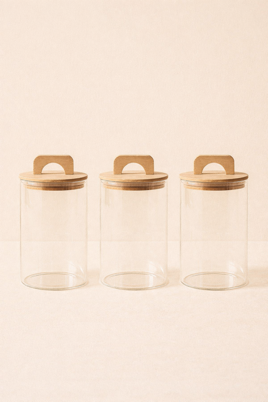 Bambu Conta Kapaklı 3'lü Borosilikat 1000ml Kavanoz Seti KW-774