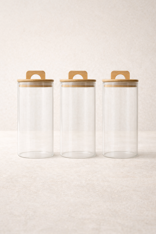 Bambu Conta Kapaklı 3'lü Borosilikat 1500ml Kavanoz Seti KW-775