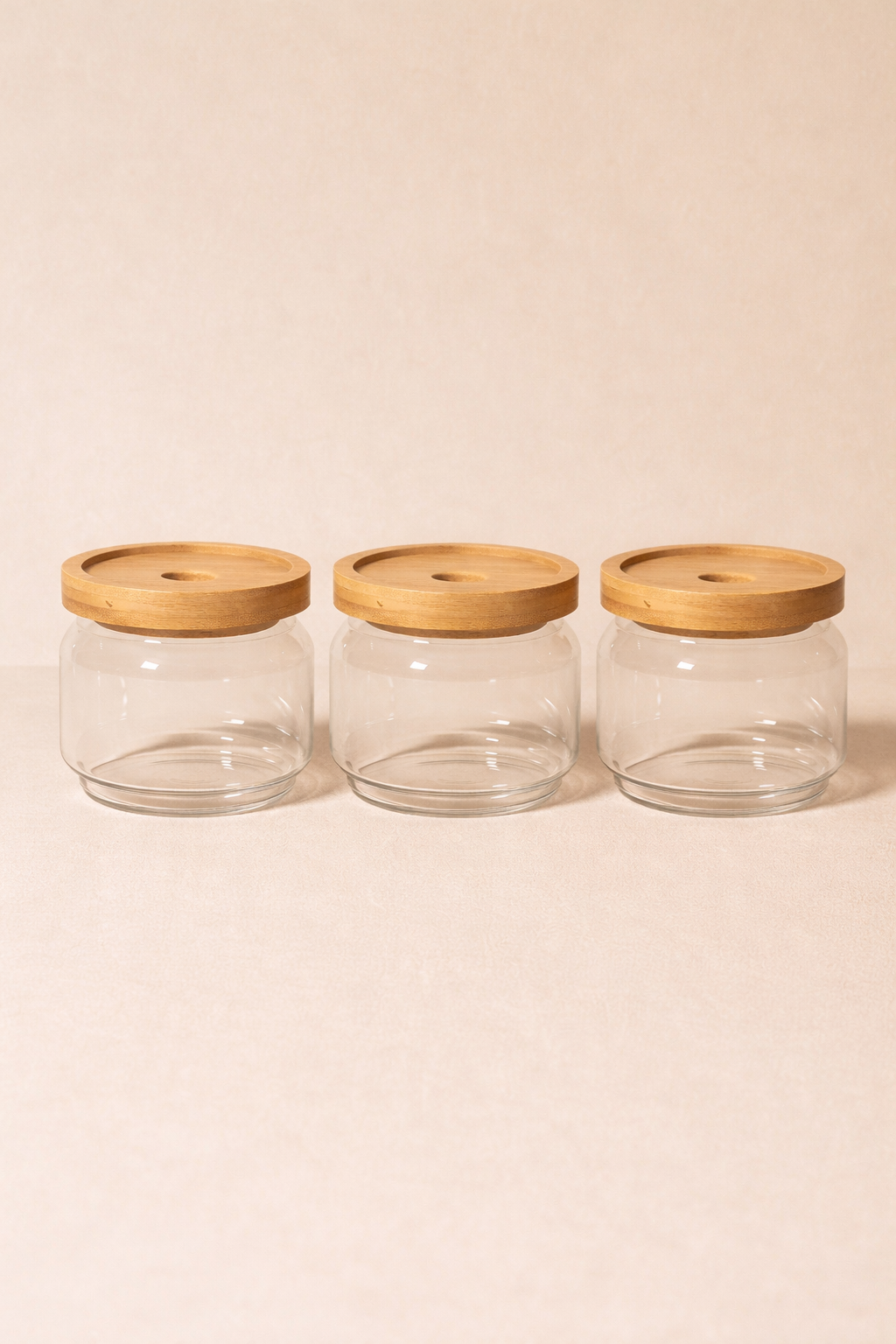 Bambu Conta Kapaklı 3'lü Borosilikat 350ml Kavanoz Seti KW-787