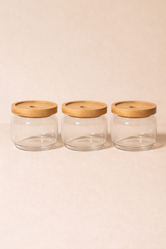 Bambu Conta Kapaklı 3'lü Borosilikat 350ml Kavanoz Seti KW-787