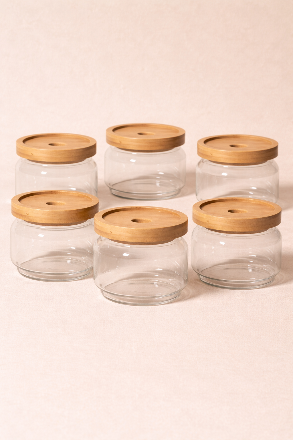 Bambu Conta Kapaklı 6'lı Borosilikat 350ml Kavanoz Seti KW-787