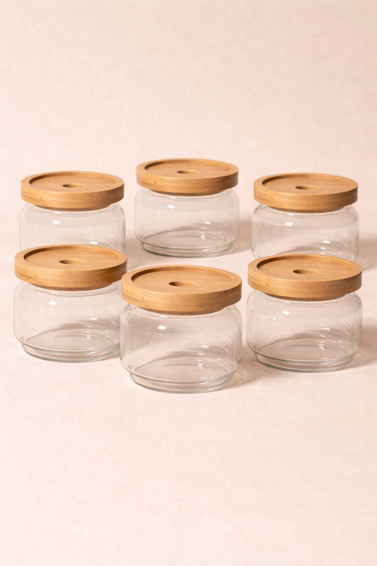 Bambu Conta Kapaklı 6'lı Borosilikat 350ml Kavanoz Seti KW-787